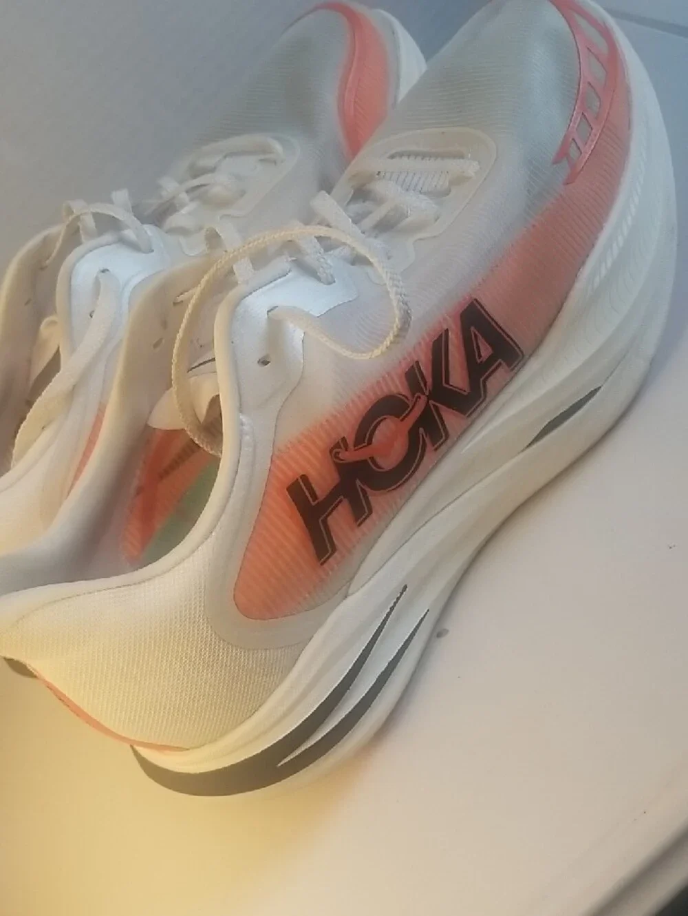 Hoka Women's White & Coral/Peach Athletic Running Shoes Unisex